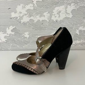 Seychelles Black & Gold Suede Heels
